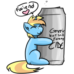 Size: 1000x1000 | Tagged: safe, artist:skydreams, oc, oc only, oc:skydreams, pony, unicorn, alcohol, can, cider, female, hard cider, hug, mare, missing cutie mark, simple background, sketch, solo, speech bubble, transparent background