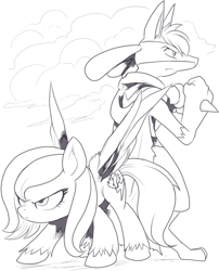 Size: 1204x1490 | Tagged: safe, artist:nauyaco, oc, lucario, pegasus, pony, female, mare, monochrome, pokémon