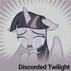 Size: 250x250 | Tagged: safe, artist:wardex101, twilight sparkle, alicorn, pony, derpibooru, g4, crying, discorded, discorded twilight, female, mare, meta, sad, sobbing, solo, spoiler image, spoilered image joke, twilight sparkle (alicorn), twilight tragedy