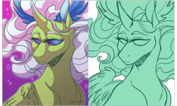 Size: 4096x2458 | Tagged: safe, artist:ask-y, oc, alicorn, pony, alicorn oc, bust, duo, eyelashes, female, horn, mare, wings