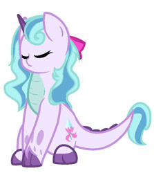 Size: 590x662 | Tagged: safe, artist:clarity83, oc, oc:crystal jewel, dracony, hybrid, eyes closed, female, interspecies offspring, offspring, parent:rarity, parent:spike, parents:sparity, simple background, sitting, white background