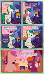 Size: 1920x3169 | Tagged: safe, artist:alexdti, oc, oc only, oc:purple creativity, oc:star logic, pegasus, pony, unicorn, comic:quest for friendship, blushing, blushing profusely, comic, dialogue, duo, eyes closed, female, folded wings, glasses, grin, high res, hoof over mouth, hooves, horn, house, lineless, looking at each other, looking at someone, looking away, looking back, male, mare, open mouth, open smile, outdoors, pegasus oc, raised eyebrow, raised hoof, shadow, shrunken pupils, sitting, smiling, speech bubble, stallion, tail, two toned mane, two toned tail, underhoof, unicorn oc, wings