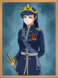 Size: 768x1024 | Tagged: safe, artist:lencai123, princess luna, human, g4, clothes, crown, female, humanized, jewelry, medal, military uniform, regalia, solo, sword, uniform, weapon