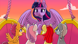 Size: 1920x1080 | Tagged: safe, artist:vladivoices, apple bloom, scootaloo, silver spoon, sweetie belle, twilight sparkle, alicorn, earth pony, pegasus, pony, unicorn, fanfic:history repeats, g4, animatic, cutie mark crusaders, female, filly, foal, hot air balloon, twilight sparkle (alicorn)