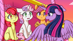 Size: 1920x1080 | Tagged: safe, artist:vladivoices, apple bloom, scootaloo, sweetie belle, twilight sparkle, alicorn, earth pony, pegasus, pony, unicorn, fanfic:history repeats, g4, animatic, cutie mark crusaders, female, filly, floppy ears, foal, twilight sparkle (alicorn)