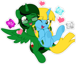 Size: 5000x4232 | Tagged: safe, artist:jhayarr23, oc, oc only, oc:fernando jesús, oc:sunshine denom, alicorn, pony, unicorn, alicorn oc, bow, commission, cute, female, flower, hair bow, hearts and hooves day, holiday, horn, looking at each other, looking at someone, male, mare, oc x oc, one eye closed, open mouth, open smile, pink floyd, rose, shipping, simple background, smiling, spread wings, stallion, the wall, transparent background, unicorn oc, valentine's day, wings, ych result