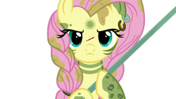 Size: 2073x1169 | Tagged: safe, artist:dawnflame, fluttershy, pegasus, pony, g4, the cutie re-mark, alternate timeline, badass, blood, bodypaint, chrysalis resistance timeline, ear piercing, earring, flutterbadass, frown, jewelry, looking at you, messy mane, mud, piercing, simple background, transparent background, tribalshy