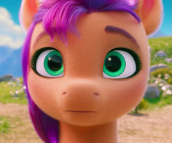 Size: 965x804 | Tagged: safe, screencap, sunny starscout, earth pony, pony, g5, my little pony: a new generation, cropped, female, mare, solo, surprised