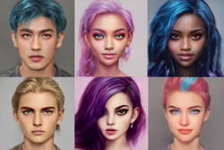 Size: 3828x2550 | Tagged: safe, editor:diameltzowo, hitch trailblazer, izzy moonbow, pipp petals, sprout cloverleaf, sunny starscout, zipp storm, human, g5, blonde, blue eyes, blue hair, blushing, bust, curly hair, cyan hair, dark skin, ear piercing, earring, eyebrows, female, green eyes, group, hazel eyes, high res, humanized, jewelry, lipstick, looking at you, looking up, male, mane five, multicolored hair, photo, piercing, pink hair, portrait, purple eyes, purple hair, realistic, smiling, sprout joins the mane five