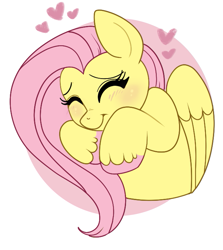 Size: 625x700 | Tagged: safe, artist:lulubell, fluttershy, pegasus, pony, g4, blushing, bust, cute, eyes closed, happy, heart, shyabetes, smiling, solo