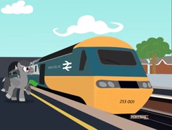 Size: 2034x1547 | Tagged: safe, artist:ponyrailartist, oc, oc only, oc:zenfox, pegasus, pony, british rail, diesel locomotive, diesel train, intercity 125, male, solo, stallion, train, train station