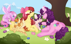 Size: 3500x2200 | Tagged: source needed, useless source url, safe, artist:roselord, apple bloom, sugar belle, oc, oc:deliambre, oc:doe eye, oc:french vanilla, earth pony, pegasus, pony, unicorn, g4, high res