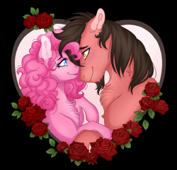 Size: 2900x2800 | Tagged: source needed, useless source url, safe, artist:roselord, pinkie pie, oc, oc:ace play, earth pony, pony, g4, canon x oc, duo, explicit source, facial hair, female, goatee, high res, male, pinkieplay, shipping, simple background, straight