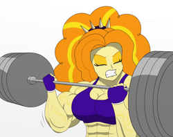 Size: 1856x1468 | Tagged: safe, artist:matchstickman, editor:dinoknight12, adagio dazzle, equestria girls, g4, abs, acardio dazzle, biceps, breasts, busty adagio dazzle, clothes, dumbbell (object), eyes closed, female, fingerless gloves, gloves, gritted teeth, lifting, muscles, solo, teeth, vein, weight lifting, weights