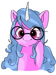 Size: 768x1024 | Tagged: safe, artist:pnpn_721, izzy moonbow, pony, unicorn, g5, bust, cute, female, glasses, izzybetes, looking at you, mare, raised hoof, simple background, smiling, smiling at you, solo, white background