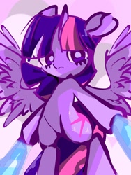 Size: 768x1024 | Tagged: safe, artist:pnpn_721, twilight sparkle, alicorn, pony, g4, anarchy stocking, anime, bipedal, crossover, female, looking at you, mare, panty and stocking with garterbelt, solo, spoilers for another series, stockinglight, twilight sparkle (alicorn), unamused
