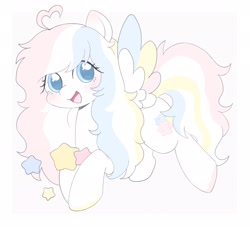 Size: 2044x1854 | Tagged: safe, artist:ginmaruxx, oc, oc only, pegasus, pony, commission, female, looking at you, mare, open mouth, open smile, pegasus oc, simple background, smiling, smiling at you, solo, spread wings, stars, white background, wings