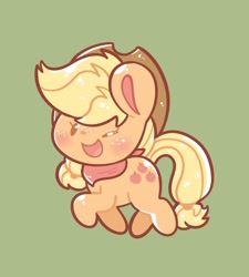 Size: 1080x1200 | Tagged: safe, artist:typhwosion, applejack, earth pony, pony, g4, applejack's hat, blushing, cowboy hat, cute, female, freckles, green background, hat, jackabetes, looking at you, mare, neckerchief, one eye closed, open mouth, open smile, simple background, smiling, smiling at you, solo, stetson, wink, winking at you