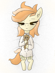 Size: 768x1024 | Tagged: safe, artist:cherro, oc, oc only, oc:raggie, oc:safe haven, earth pony, original species, pony, clothes, doll, eyes closed, female, lying down, nightgown, on back, plushie, shirt, sleeping, solo, toy