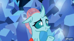 Size: 640x360 | Tagged: safe, screencap, ocellus, changeling, g4, season 9, uprooted, animated, cute, diaocelles, disguise, disguised changeling, female, gif, gifs.com, rock, rockellus, smiling, solo, transformation, wavy mouth