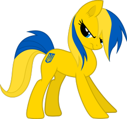 Size: 2890x2694 | Tagged: safe, artist:frownfactory, oc, oc only, oc:ukraine, earth pony, pony, :s, ear fluff, earth pony oc, female, full body, high res, hooves, mare, nation ponies, ponified, show accurate, simple background, solo, standing, tail, transparent background, two toned mane, two toned tail, ukraine, vector, wavy mouth