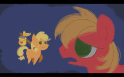 Size: 1280x800 | Tagged: safe, artist:kluzart, applejack, big macintosh, earth pony, pony, g4, bindle, colt big macintosh, female, filly, filly applejack, male, younger