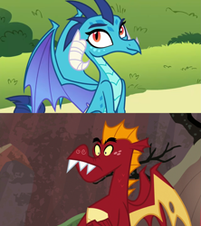 Size: 1397x1572 | Tagged: safe, edit, edited screencap, screencap, garble, princess ember, dragon, g4, sweet and smoky, triple threat, cute, dragoness, emberbetes, female, male, ship:emble, shipping, shipping domino, sitting, straight