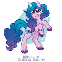 Size: 894x894 | Tagged: safe, artist:redpalette, izzy moonbow, pony, unicorn, g5, my little pony: a new generation, bipedal, bracelet, cute, female, hind legs, jewelry, lightly watermarked, mare, smiling, unshorn fetlocks, watermark
