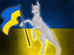 Size: 4000x3000 | Tagged: safe, artist:inisealga, pony, commission, current events, flag, flag waving, looking at you, standing on two hooves, ukraine, ych example, your character here