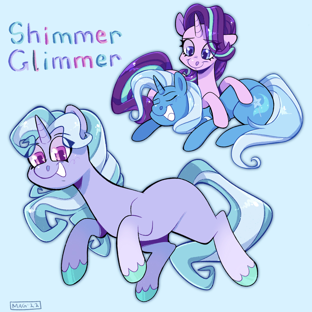 #2815785 - safe, artist:3ggmilky, starlight glimmer, trixie, oc, oc:shimmer ...