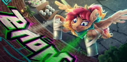 Size: 2220x1080 | Tagged: safe, artist:thyladactyl, oc, pegasus, pony, bandage, clothes, graffiti, scarf, solo