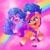 Size: 2048x2048 | Tagged: safe, artist:cosmicponye, izzy moonbow, sunny starscout, earth pony, pony, unicorn, g5, my little pony: a new generation, cute, duo, female, happy, high res, izzybetes, looking at each other, looking at someone, mare, open mouth, open smile, rainbow, smiling, sunnybetes, unshorn fetlocks