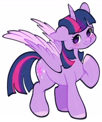 Size: 2723x3255 | Tagged: safe, artist:boorakun, twilight sparkle, alicorn, pony, g4, blushing, chest fluff, colored hooves, colored wings, curved horn, cute, high res, horn, one ear down, simple background, solo, twiabetes, twilight sparkle (alicorn), two toned wings, white background, wings