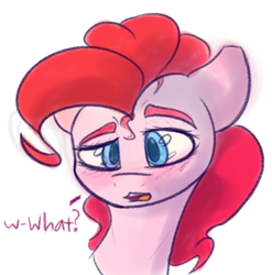 Size: 820x830 | Tagged: safe, artist:newpone, pinkie pie, earth pony, pony, g4, blushing, bust, looking at you, portrait, raised eyebrow, simple background, solo, transparent background