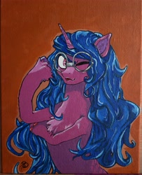 Size: 3753x4631 | Tagged: safe, artist:monsta4me, izzy moonbow, pony, unicorn, g5, my little pony: a new generation, canvas, female, glasses, painting, solo, traditional art