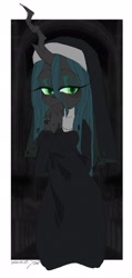 Size: 972x2048 | Tagged: safe, artist:oc_ponys, queen chrysalis, changeling, changeling queen, anthro, g4, 2022, chrysanun, clothes, female, looking at you, mare, nun, praying, simple background, solo, white background