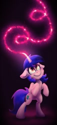 Size: 499x1094 | Tagged: safe, artist:thyladactyl, oc, oc only, oc:sparkling trails, pony, unicorn, bipedal, female, glowing, glowing horn, horn, magic, solo