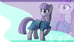 Size: 1600x900 | Tagged: safe, artist:sunniesfunthecupcake, maud pie, earth pony, pony, g4, female, looking back, raised hoof, solo, zoom layer