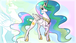 Size: 1600x900 | Tagged: safe, artist:sunniesfunthecupcake, princess celestia, alicorn, pony, g4, female, raised hoof, solo, zoom layer