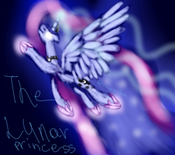 Size: 720x640 | Tagged: safe, artist:sunniesfunthecupcake, princess luna, alicorn, pony, g4, female, flying, glowing, glowing eyes, solo