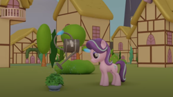 Size: 1024x576 | Tagged: safe, artist:edplus, starlight glimmer, pony, unicorn, g4, 3d, blender, levitation, magic, ponyville, potted plant, solo, telekinesis, watering can