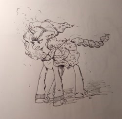 Size: 2997x2938 | Tagged: safe, artist:dreamy990, oc, pony, unicorn, female, high res, mare, monochrome, solo, traditional art