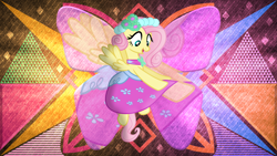 Size: 3840x2160 | Tagged: safe, artist:cloudy glow, artist:laszlvfx, edit, fluttershy, pony, g4, clothes, dress, high res, solo, wallpaper, wallpaper edit