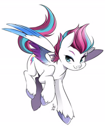Size: 2696x3252 | Tagged: safe, artist:nekoshiei, zipp storm, pegasus, pony, g5, female, high res, looking at you, mare, simple background, smiling, smiling at you, solo, spread wings, unshorn fetlocks, white background, wings