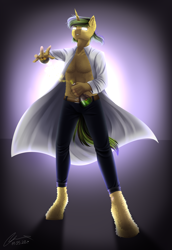 Size: 3440x5000 | Tagged: safe, artist:lunciakkk, oc, oc only, oc:macter, anthro, anthro oc, clothes, commission, lab coat