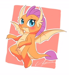 Size: 3755x4096 | Tagged: safe, artist:leo19969525, smolder, dragon, g4, blushing, cute, cute little fangs, dragoness, fangs, female, simple background, smiling, smolderbetes, solo