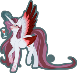 Size: 1424x1348 | Tagged: safe, artist:stormcloud-yt, oc, oc only, alicorn, pony, alicorn oc, chest fluff, female, glass, horn, mare, raised hoof, simple background, solo, transparent background, wine glass, wings