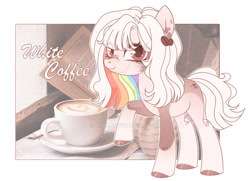 Size: 1024x743 | Tagged: safe, artist:miioko, oc, oc only, earth pony, pony, aesthetics, coffee, colored hooves, deviantart watermark, earth pony oc, female, mare, mug, multicolored hair, obtrusive watermark, rainbow hair, solo, watermark