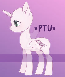 Size: 1024x1208 | Tagged: safe, artist:miioko, oc, oc only, alicorn, pony, alicorn oc, bald, base, deviantart watermark, eyelashes, female, horn, mare, obtrusive watermark, pay to use, purple background, simple background, solo, watermark, wings