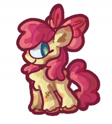 Size: 1634x1802 | Tagged: safe, artist:toaestt, apple bloom, earth pony, pony, g4, bow, chest fluff, cutie mark crusaders, dirt, female, foal, hair bow, scar, simple background, solo, stitches, white background